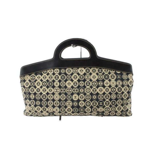 Chanel Black Printed Canvas Vintage CC Frame Handle Bag